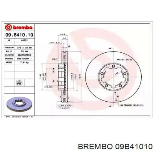 09B41010 Brembo Диск тормозной передний