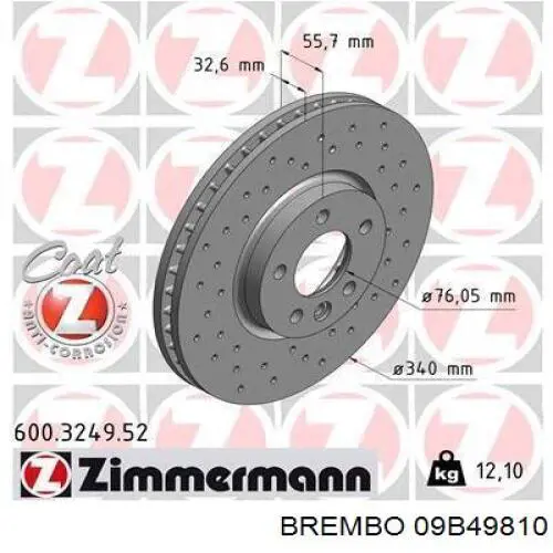 09B49810 Brembo Диск тормозной передний