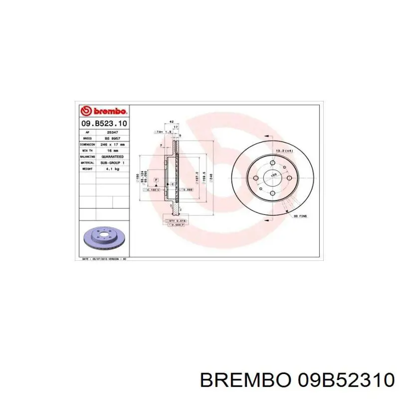 Тормоз дисковый передний Brembo 09B52310 цена, от 36.61 USD