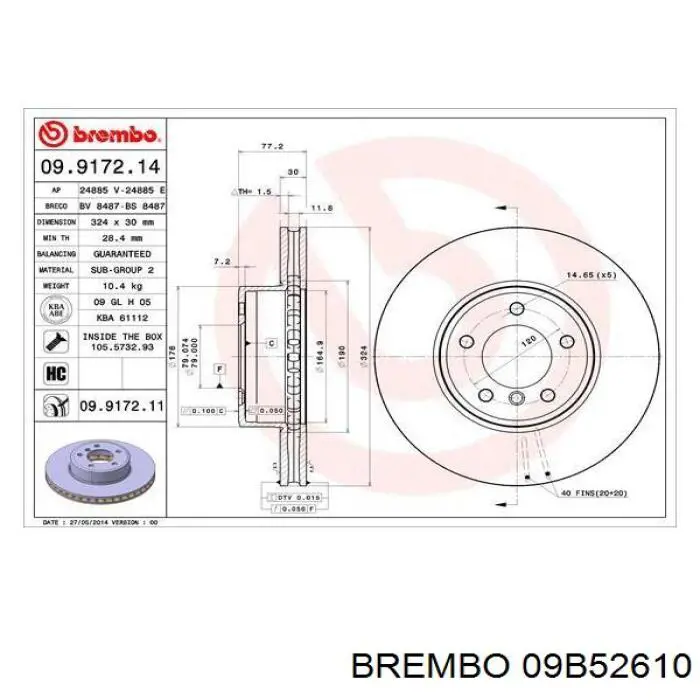 09B52610 Brembo Диск тормозной передний