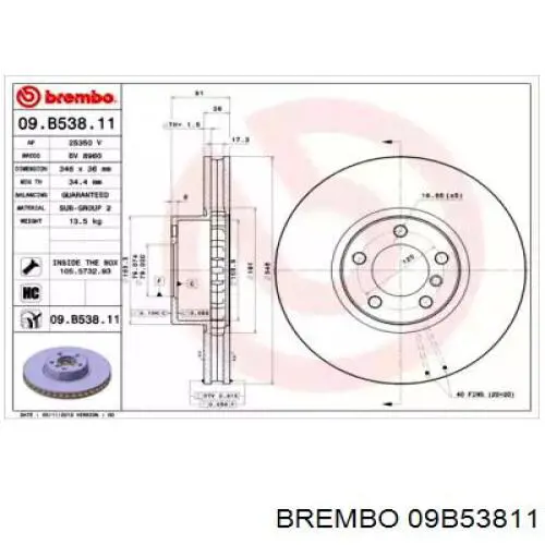 09B53811 Brembo диск тормозной передний