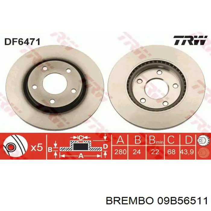 Передние тормозные диски 09B56511 Brembo