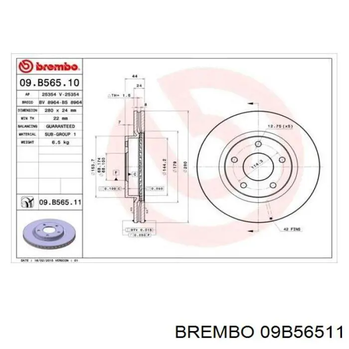 Купить 09B56511 Brembo Ротор тормозной