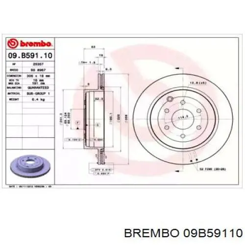 09.B591.10 Brembo тормозные диски