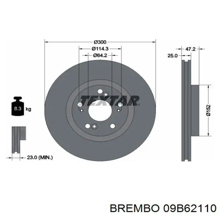 Freno de disco delantero 09B62110 Brembo
