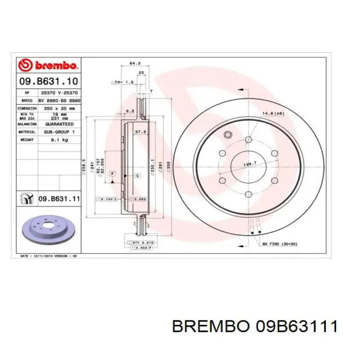 09B63111 Brembo Дисковый тормоз