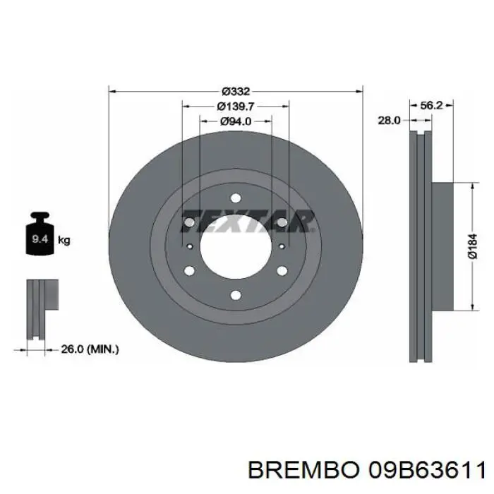 09B63611 Brembo Диск тормозной передний