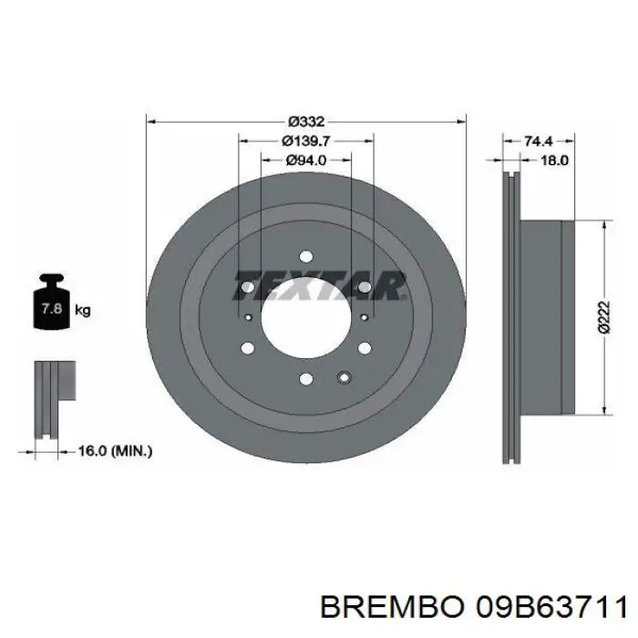 Купить 09B63711 Brembo Диск тормозной задний