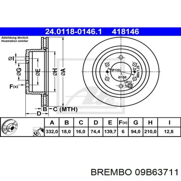 Тормозные диски 09B63711 Brembo