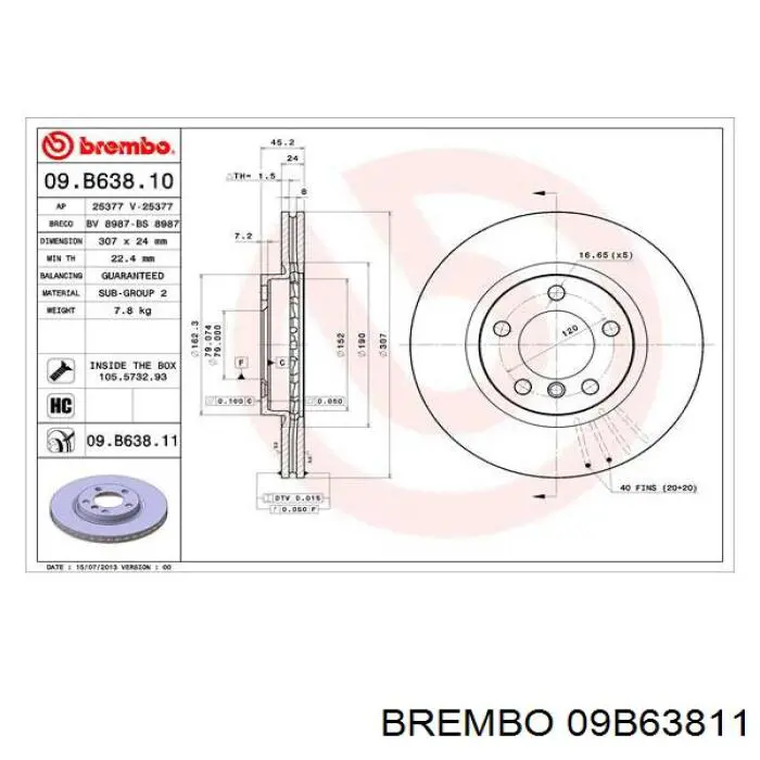 09B63811 Brembo disco do freio dianteiro