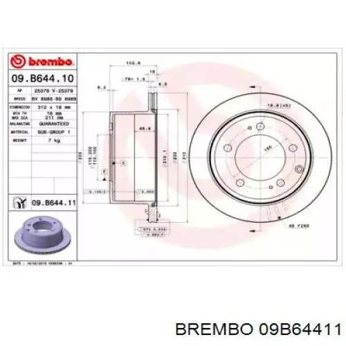 Тормозные диски 09B64411 Brembo