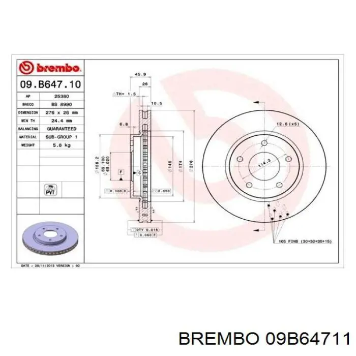 Передние тормозные диски 09B64711 Brembo