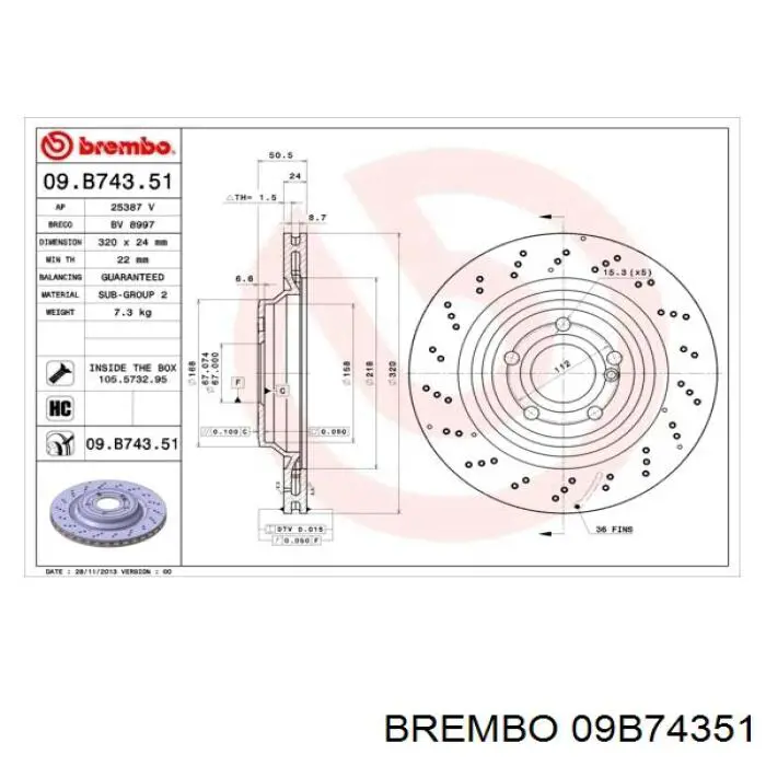 Задний дисковый тормоз Brembo 09B74351