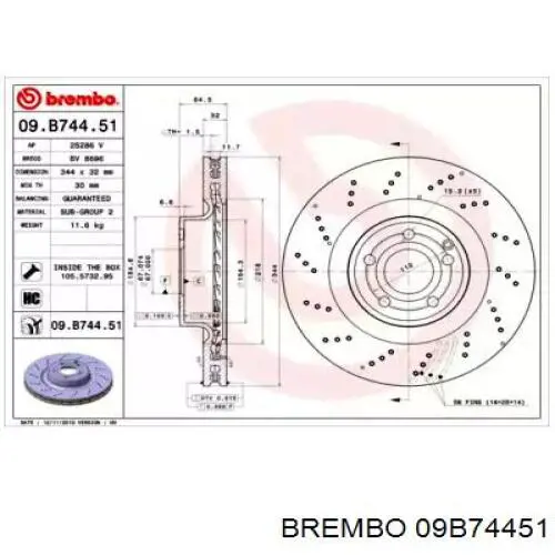 Передние тормозные диски 09B74451 Brembo