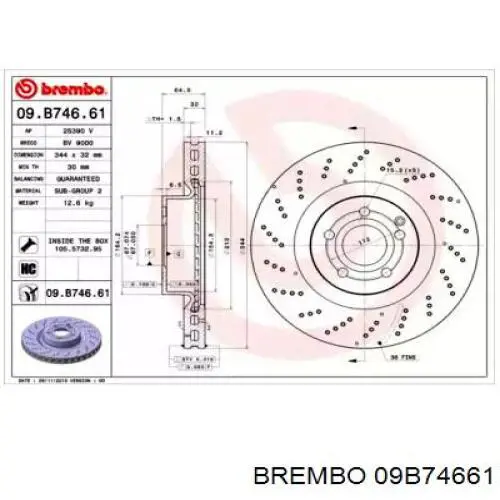 09.B746.61 Brembo диск тормозной передний