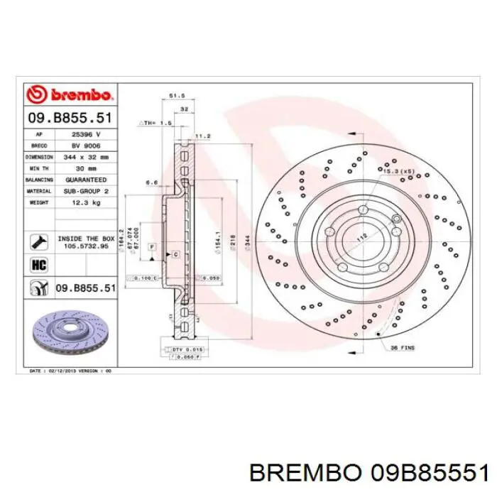 Тормоз дисковый передний Brembo 09B85551 цена, от 107.24 USD