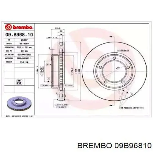 Передние тормозные диски 09B96810 Brembo