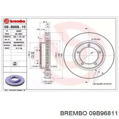 Передний тормозной диск Brembo 09B96811