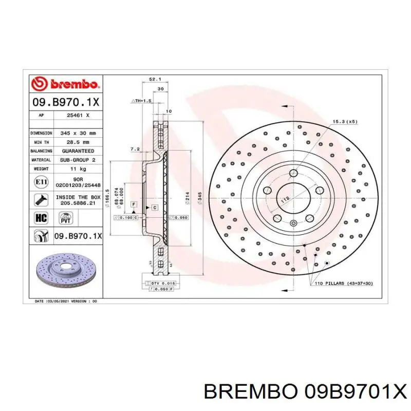 Купить 09B9701X Brembo Ротор тормозной