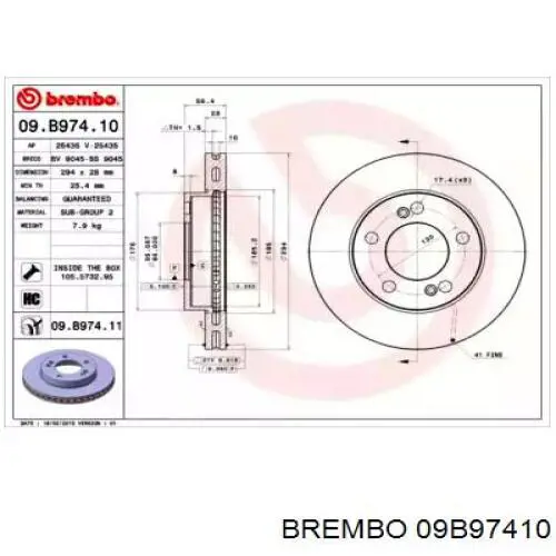 Передние тормозные диски 09B97410 Brembo