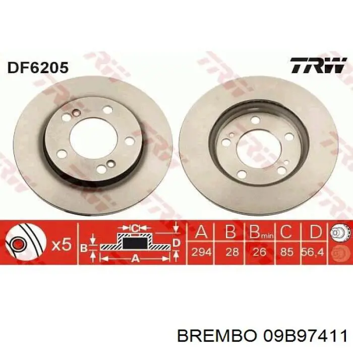09B97411 Brembo Диск тормозной передний