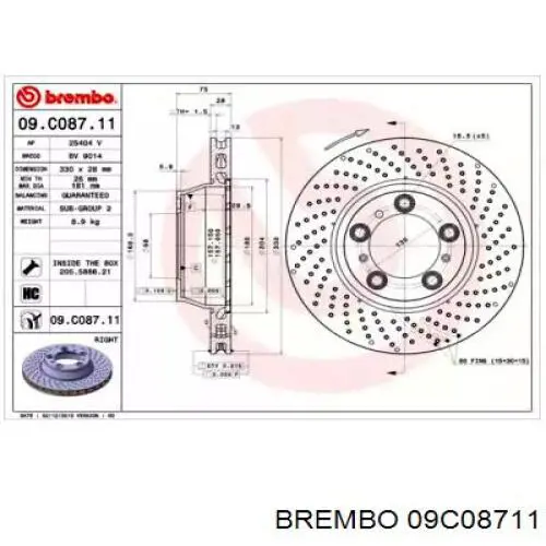 Тормозные диски 09C08711 Brembo