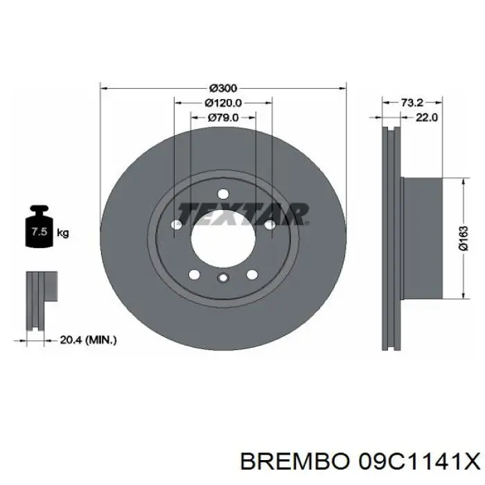 Передние тормозные диски 09C1141X Brembo