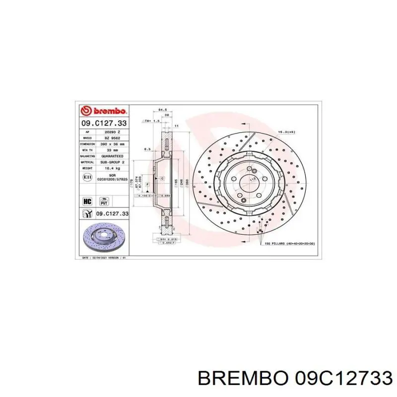 Передние тормозные диски 09C12733 Brembo