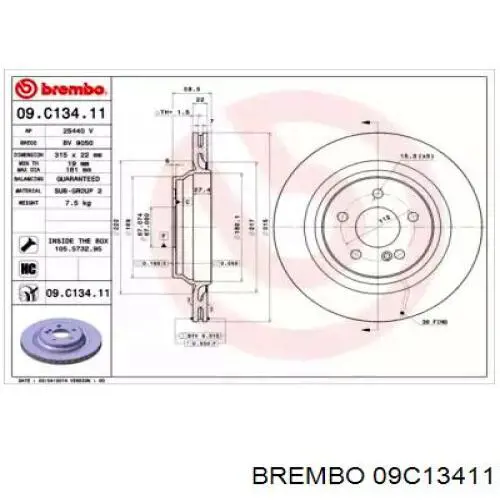 Тормозные диски 09C13411 Brembo