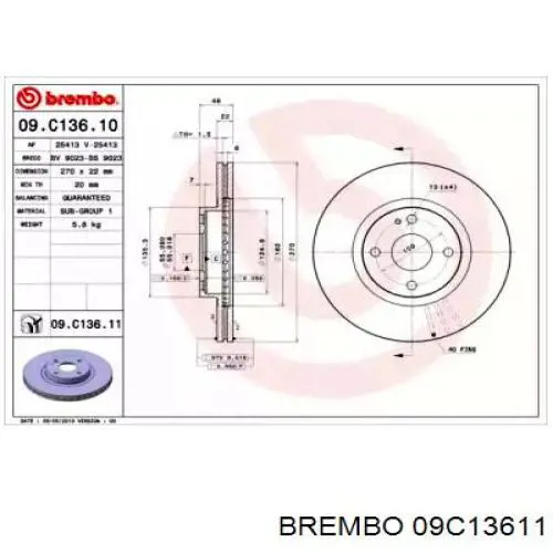 Тормоз дисковый передний Brembo 09C13611 цена, от 49.43 USD