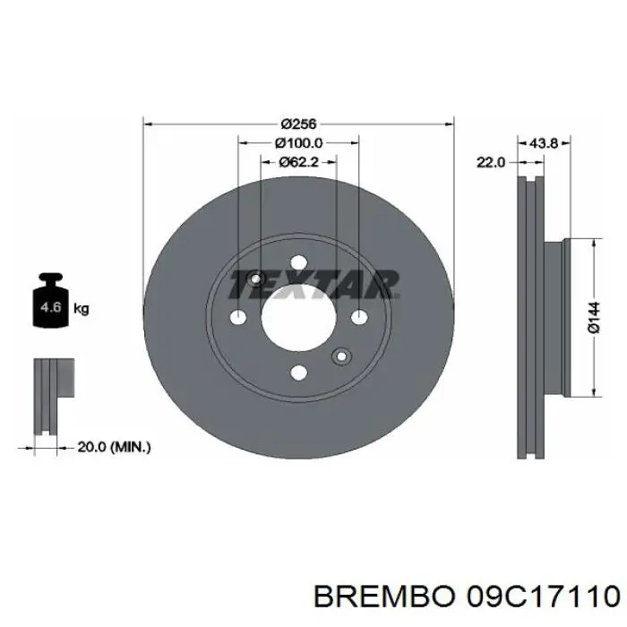 Freno de disco delantero 09C17110 Brembo