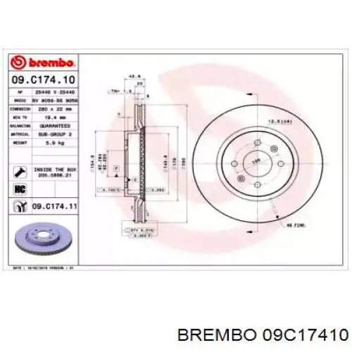 Передние тормозные диски 09C17410 Brembo