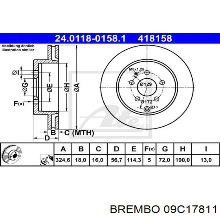 Задний тормозной диск Brembo 09C17811 цена, от 64.43 USD