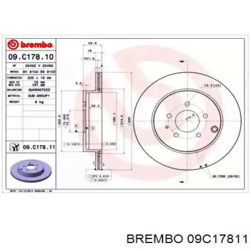 Disco de freno trasero 09C17811 Brembo