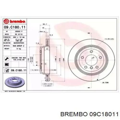 09C18011 Brembo диск тормозной задний