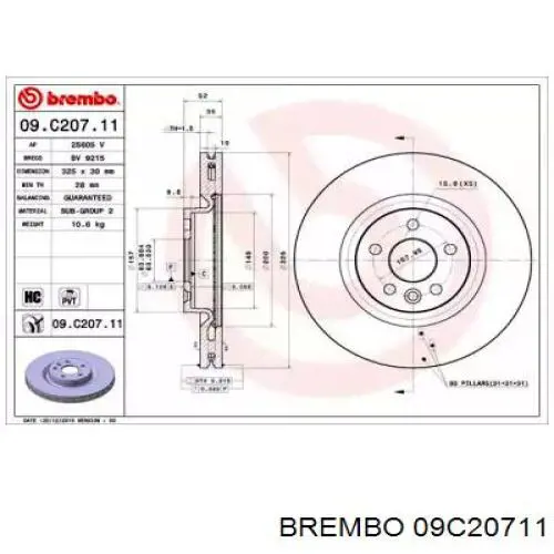 Передние тормозные диски 09C20711 Brembo