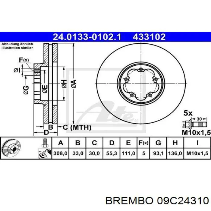 Передние тормозные диски 09C24310 Brembo