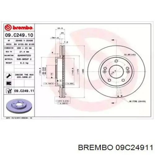 Купить 09C24911 Brembo Ротор тормозной