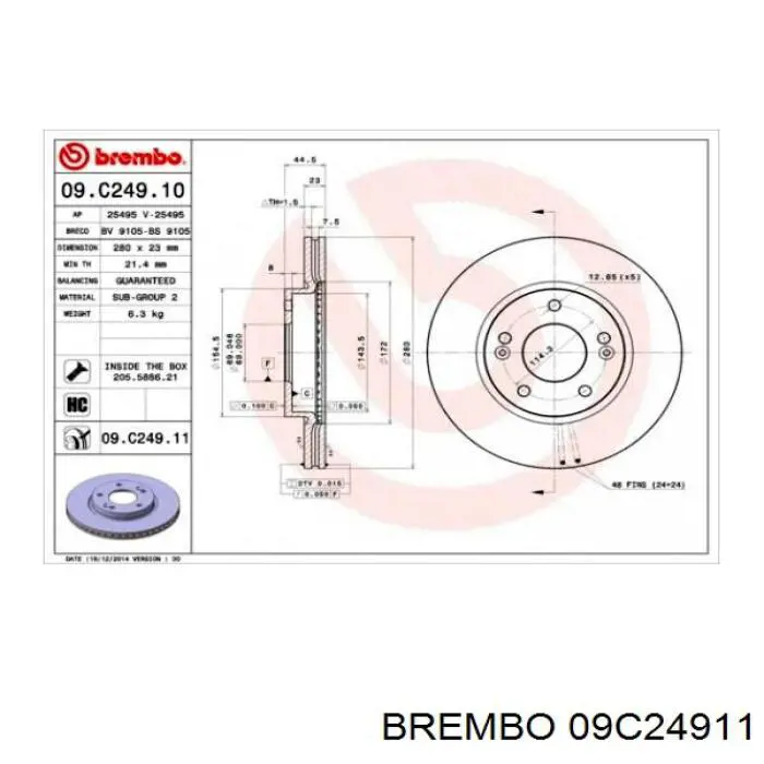 09C24911 Brembo Диск тормозной передний