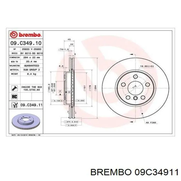 Тормоз дисковый передний Brembo 09C34911 цена, от 68.72 USD
