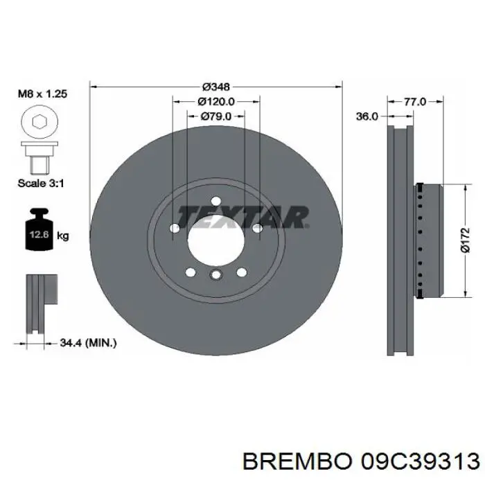 Тормоз дисковый передний Brembo 09C39313 цена, от 109.47 USD