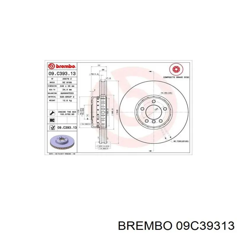 Купить 09C39313 Brembo Ротор тормозной