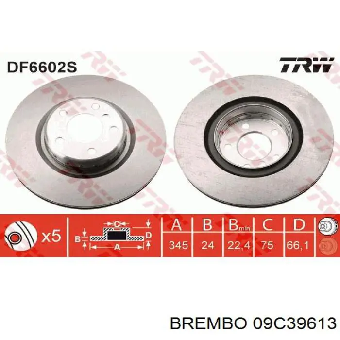 Тормозные диски 09C39613 Brembo