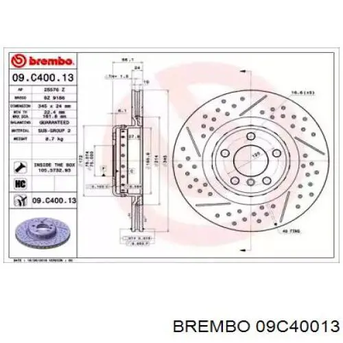 Тормозные диски 09C40013 Brembo