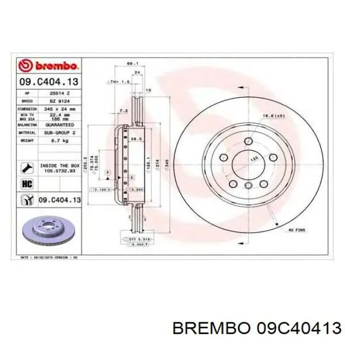 09.C404.13 Brembo диск тормозной задний