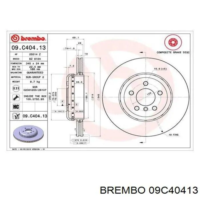 Купить 09C40413 Brembo Диск тормозной задний