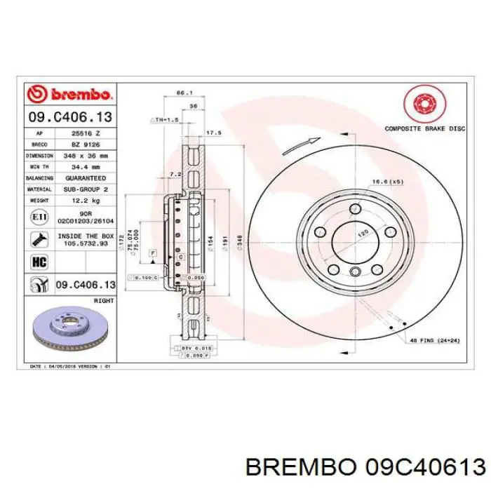 09.C406.13 Brembo диск тормозной передний