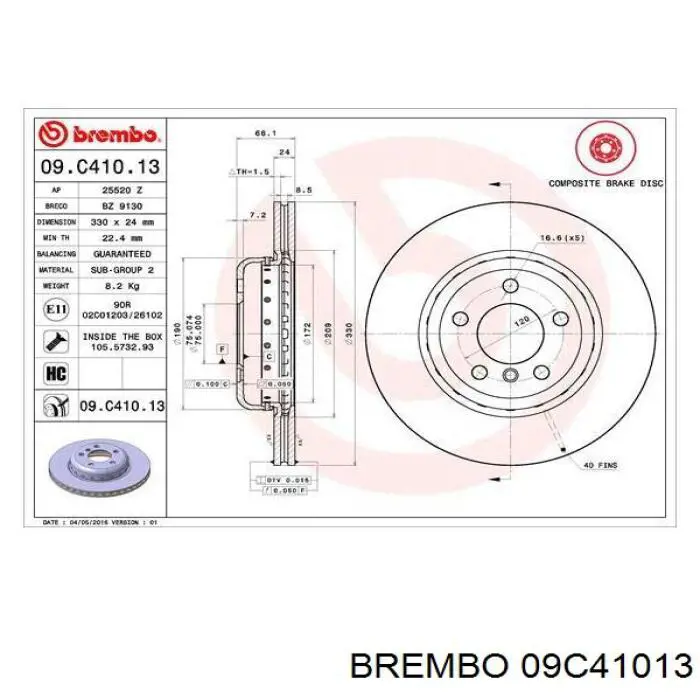 Тормоз дисковый передний Brembo 09C41013 цена, от 170.25 USD
