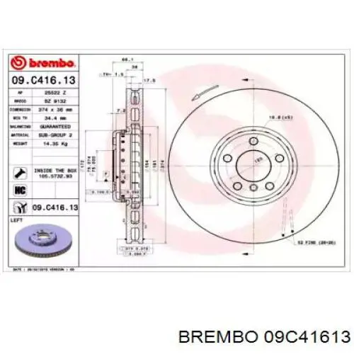 09.C416.13 Brembo диск тормозной передний
