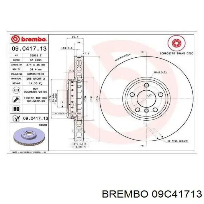09.C417.13 Brembo диск тормозной передний